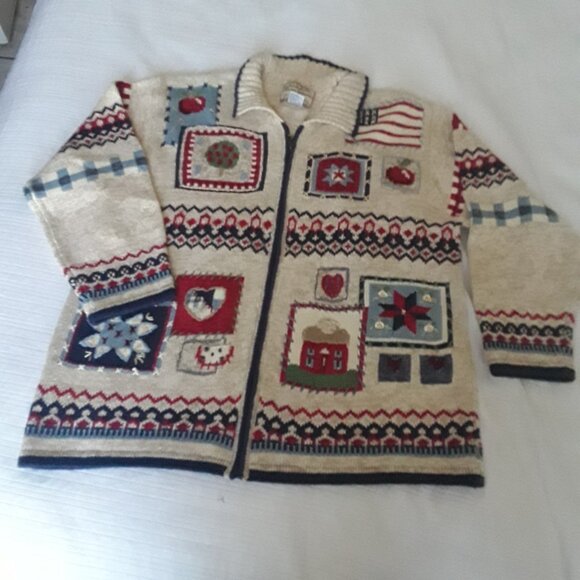 EUC Vintage 2000 Heirloom Collectibles Women Zip Cardigan Knit Sweater Size 2X - Picture 5 of 5